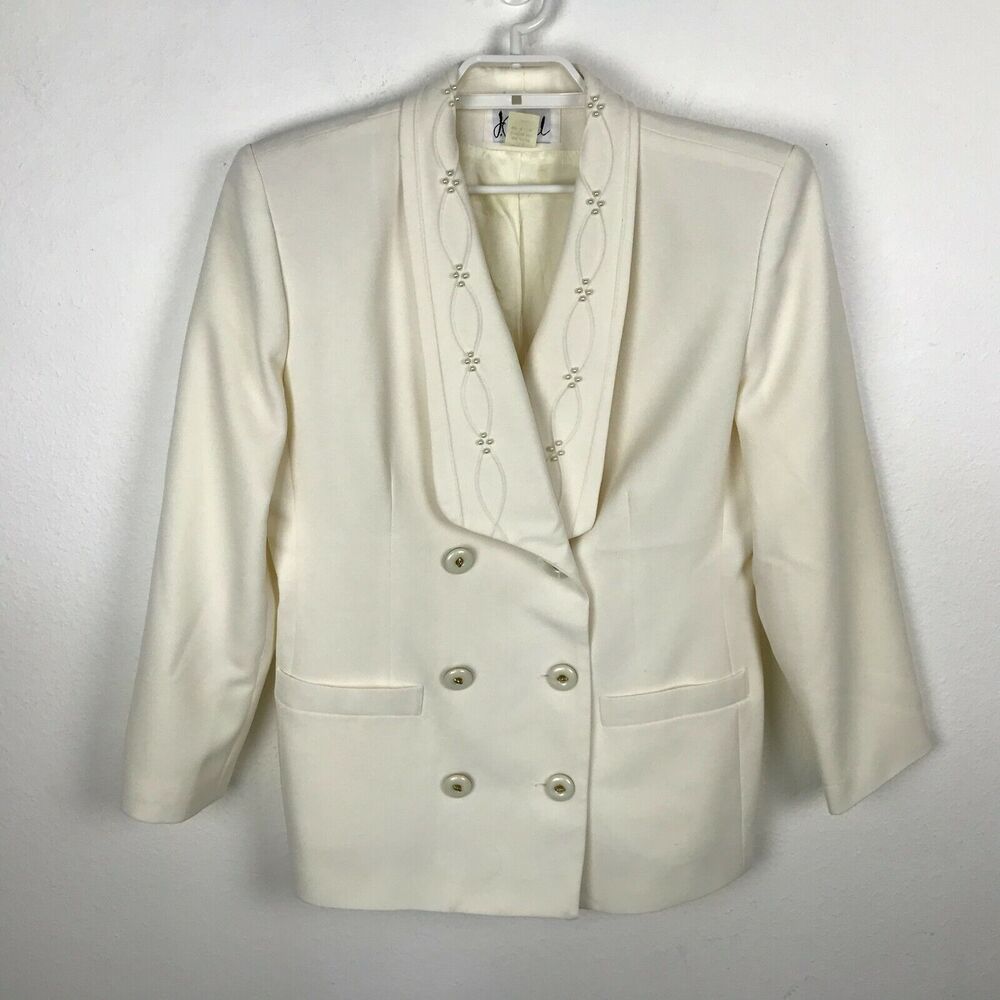 Vintage 80s J.P. Fall Ivory Blazer Size 12 Polyester Long Sleeve Career Womens